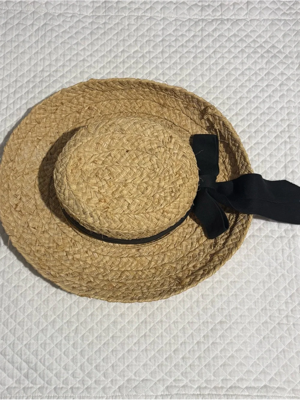 Scala Natural Straw Boater Hat with Black Ribbon Made in Italy.